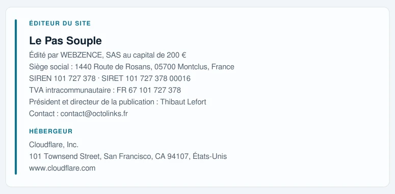 Coordonnées légales de l&rsquo;éditeur et de l&rsquo;hébergeur du site